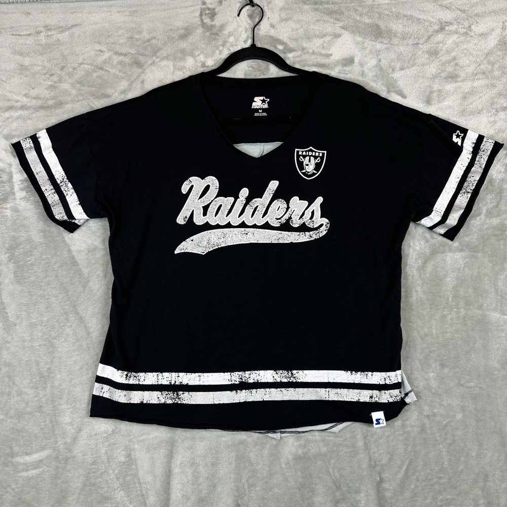 Starter Las Vegas Raiders T-Shirt Women's M Black Scrimmage V-Neck